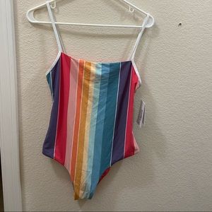 NWT Rainbow Stripe One Piece Bathing Suit, Large